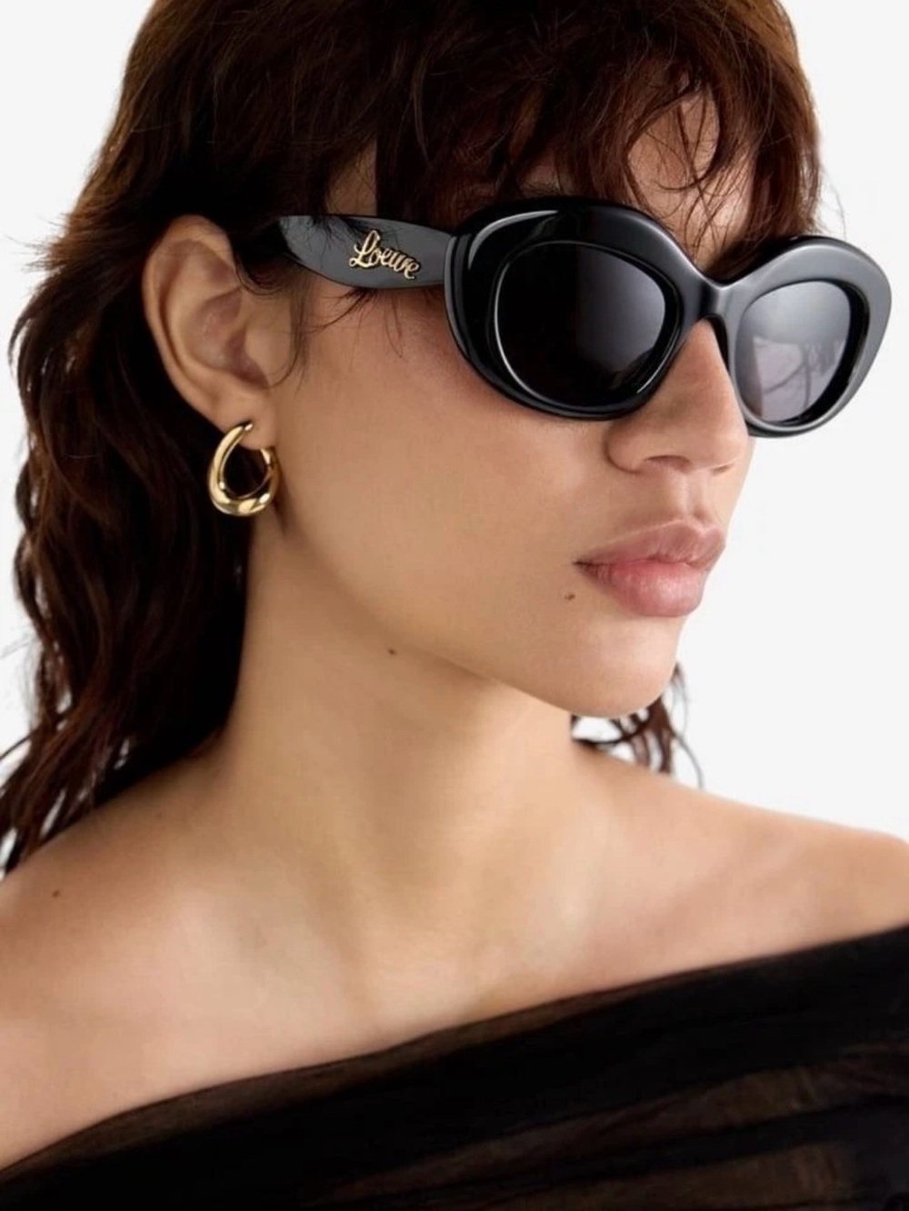 Loewe Black Sculpted Round-Edge Sunglasses with Gold Logo